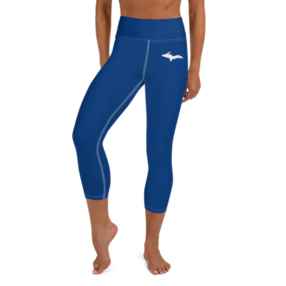 Michigan Upper Peninsula Yoga Capri Leggings (w/ UP Outline) | Dearborn Blue