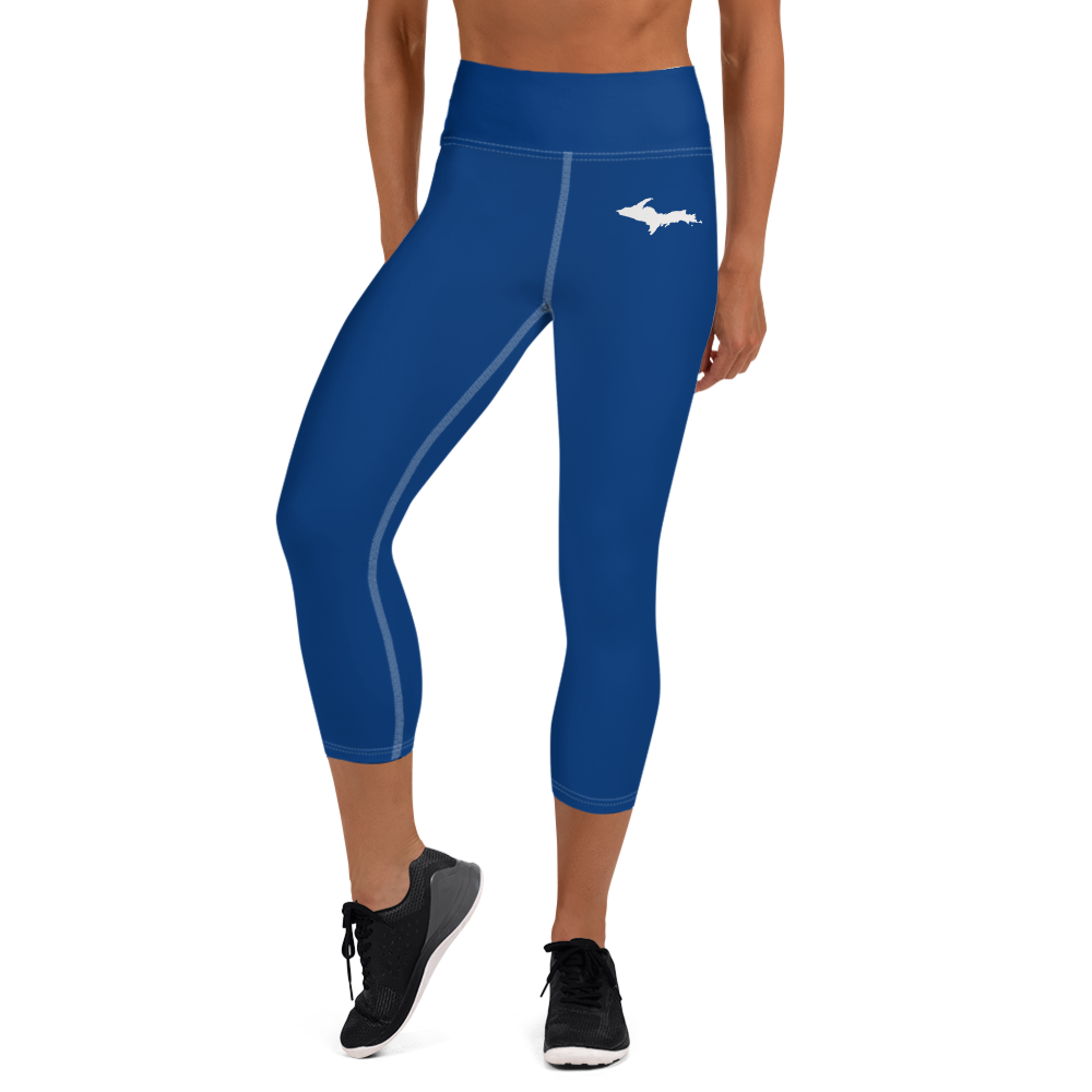 Michigan Upper Peninsula Yoga Capri Leggings (w/ UP Outline) | Dearborn Blue