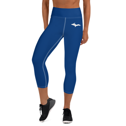 Michigan Upper Peninsula Yoga Capri Leggings (w/ UP Outline) | Dearborn Blue