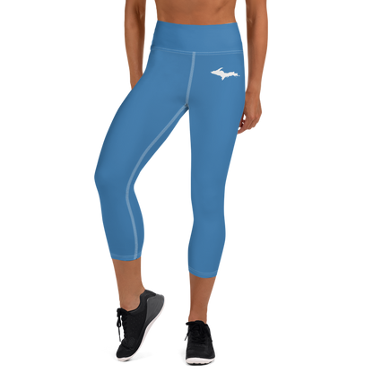 Michigan Upper Peninsula Yoga Capri Leggings (w/ UP Outline) | Lake Superior Blue