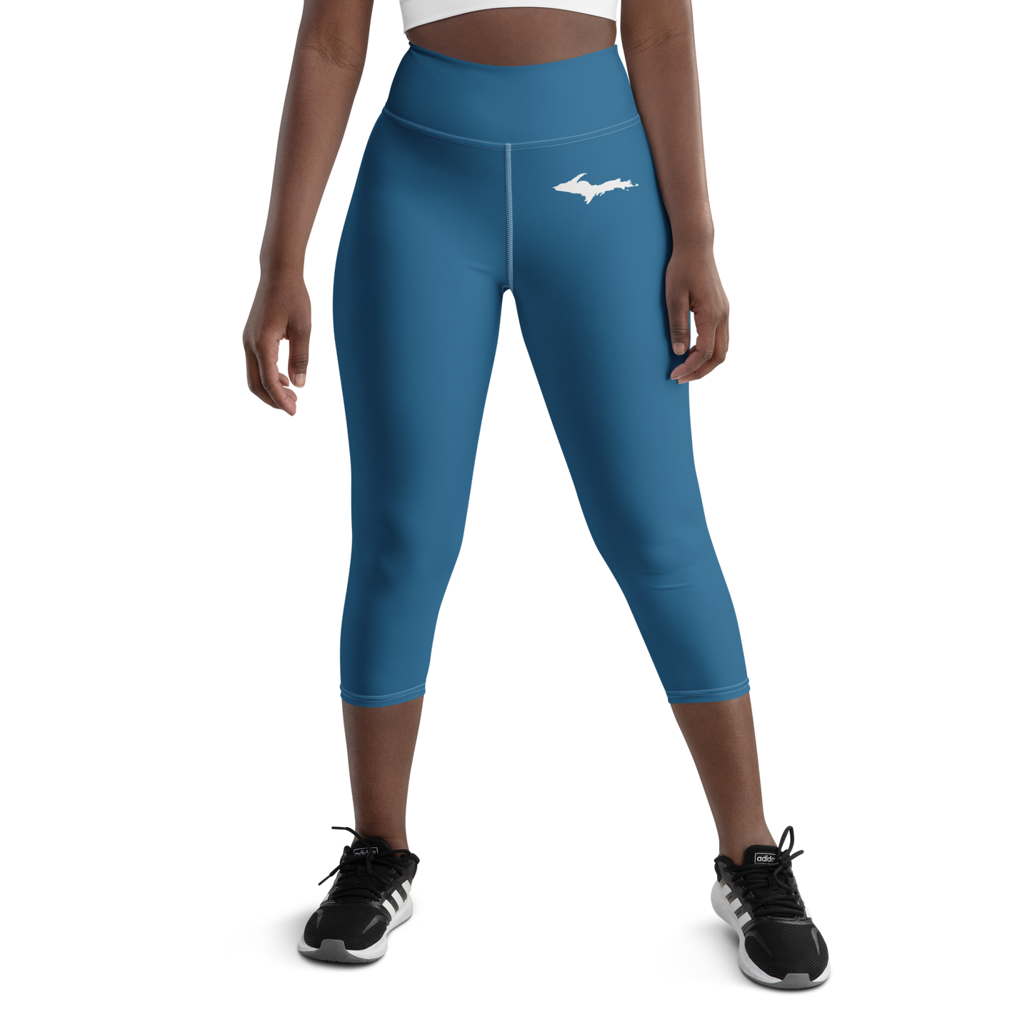 Michigan Upper Peninsula Yoga Capri Leggings (w/ UP Outline) | Blueberry