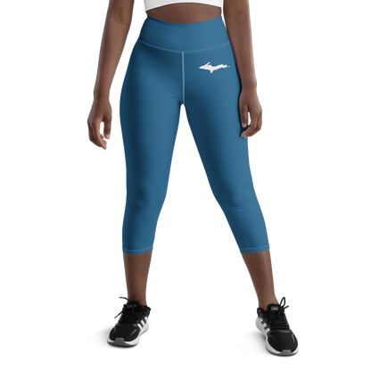 Michigan Upper Peninsula Yoga Capri Leggings (w/ UP Outline) | Blueberry