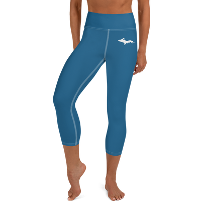 Michigan Upper Peninsula Yoga Capri Leggings (w/ UP Outline) | Blueberry