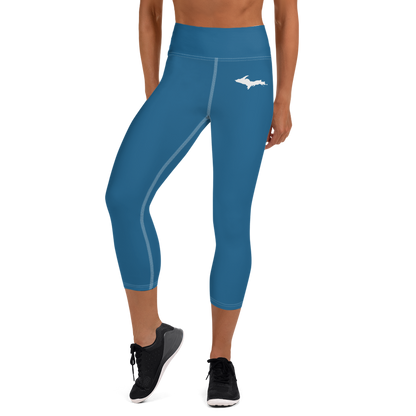 Michigan Upper Peninsula Yoga Capri Leggings (w/ UP Outline) | Blueberry