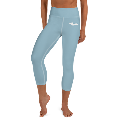 Michigan Upper Peninsula Yoga Capri Leggings (w/ UP Outline) | Opal Blue