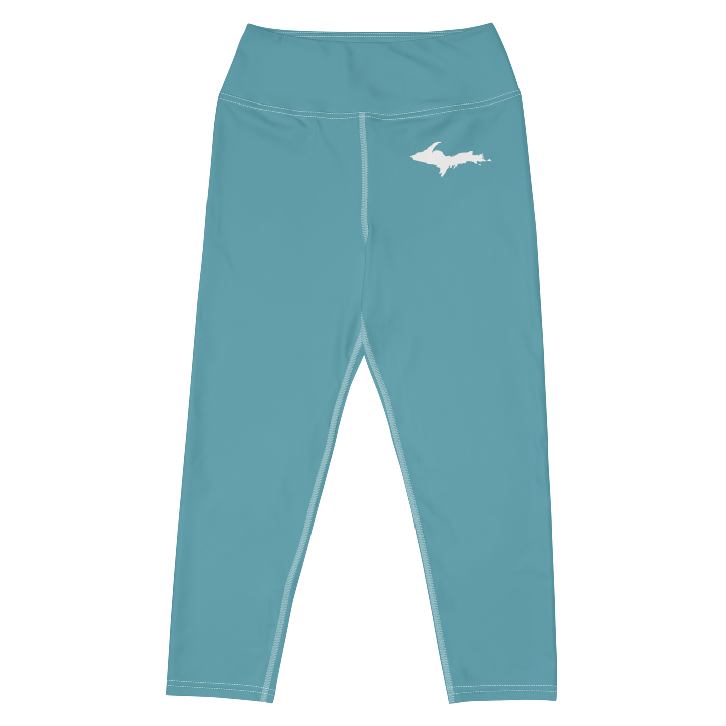 Michigan Upper Peninsula Yoga Capri Leggings (w/ UP Outline) | Lake Huron Blue