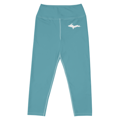 Michigan Upper Peninsula Yoga Capri Leggings (w/ UP Outline) | Lake Huron Blue