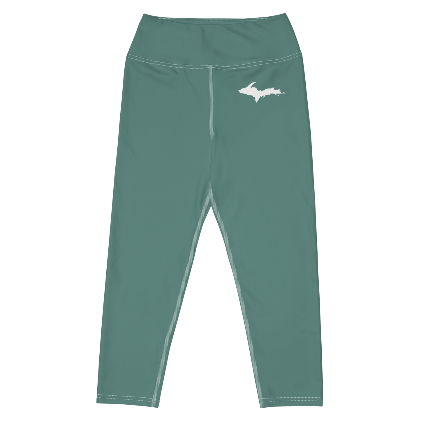 Michigan Upper Peninsula Yoga Capri Leggings (w/ UP Outline) | Copper Green