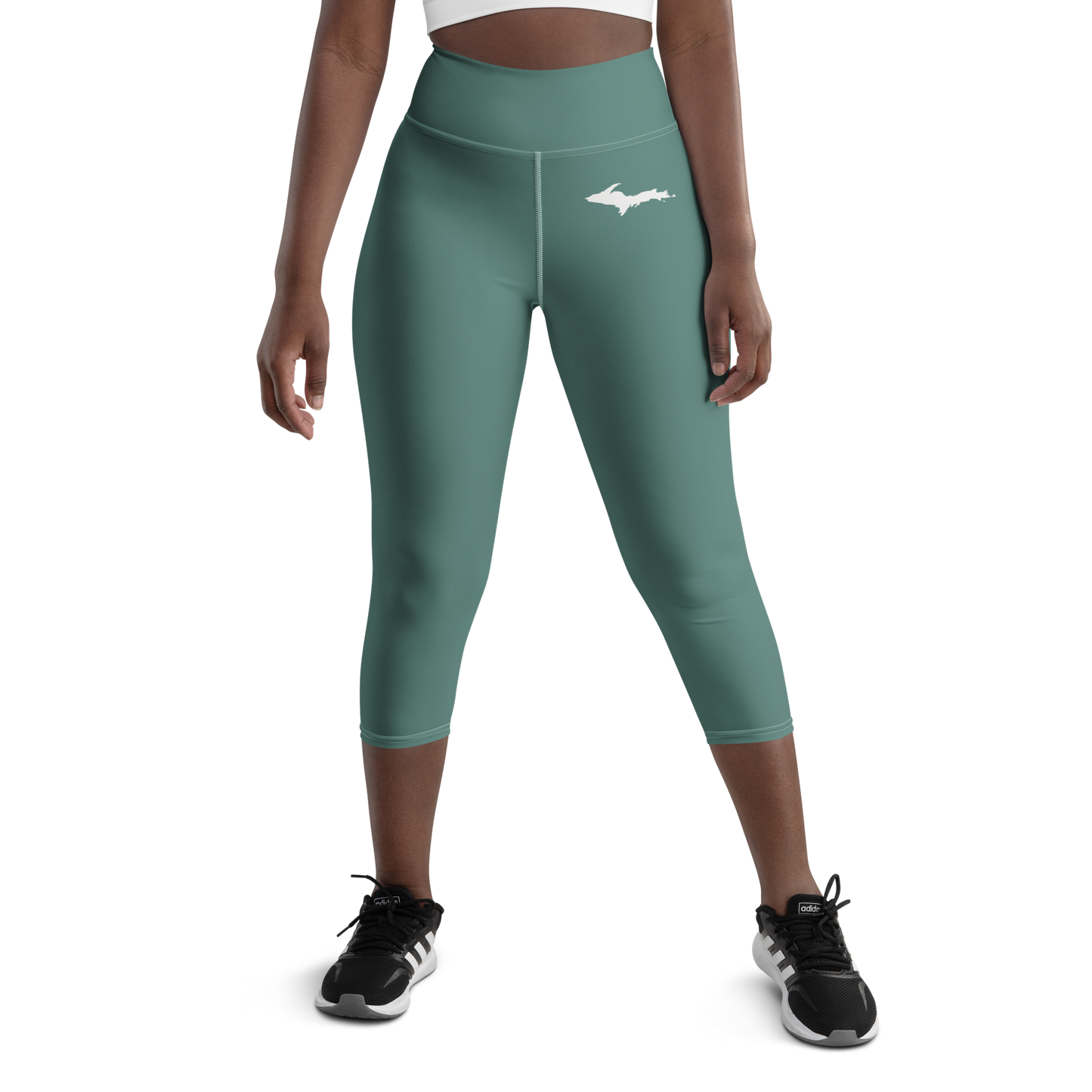 Michigan Upper Peninsula Yoga Capri Leggings (w/ UP Outline) | Copper Green