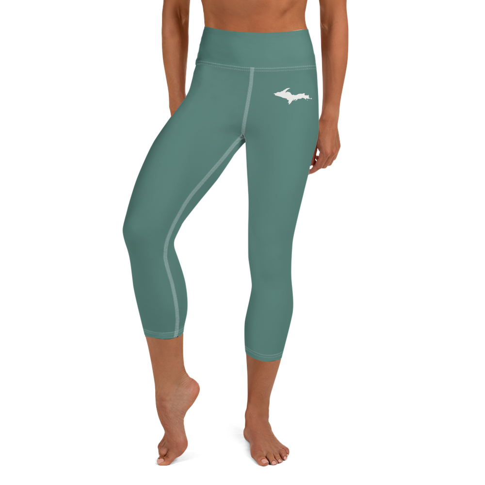 Michigan Upper Peninsula Yoga Capri Leggings (w/ UP Outline) | Copper Green