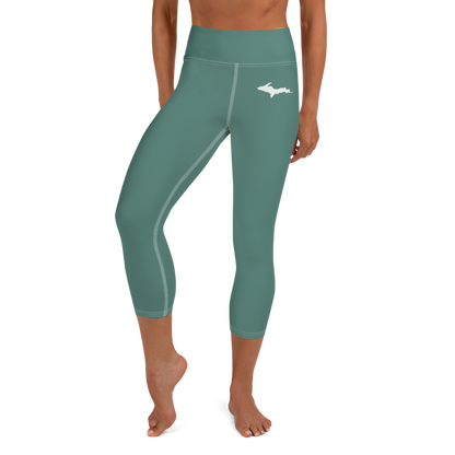 Michigan Upper Peninsula Yoga Capri Leggings (w/ UP Outline) | Copper Green