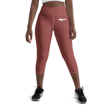 Michigan Upper Peninsula Yoga Capri Leggings (w/ UP Outline) | Ore Dock Red