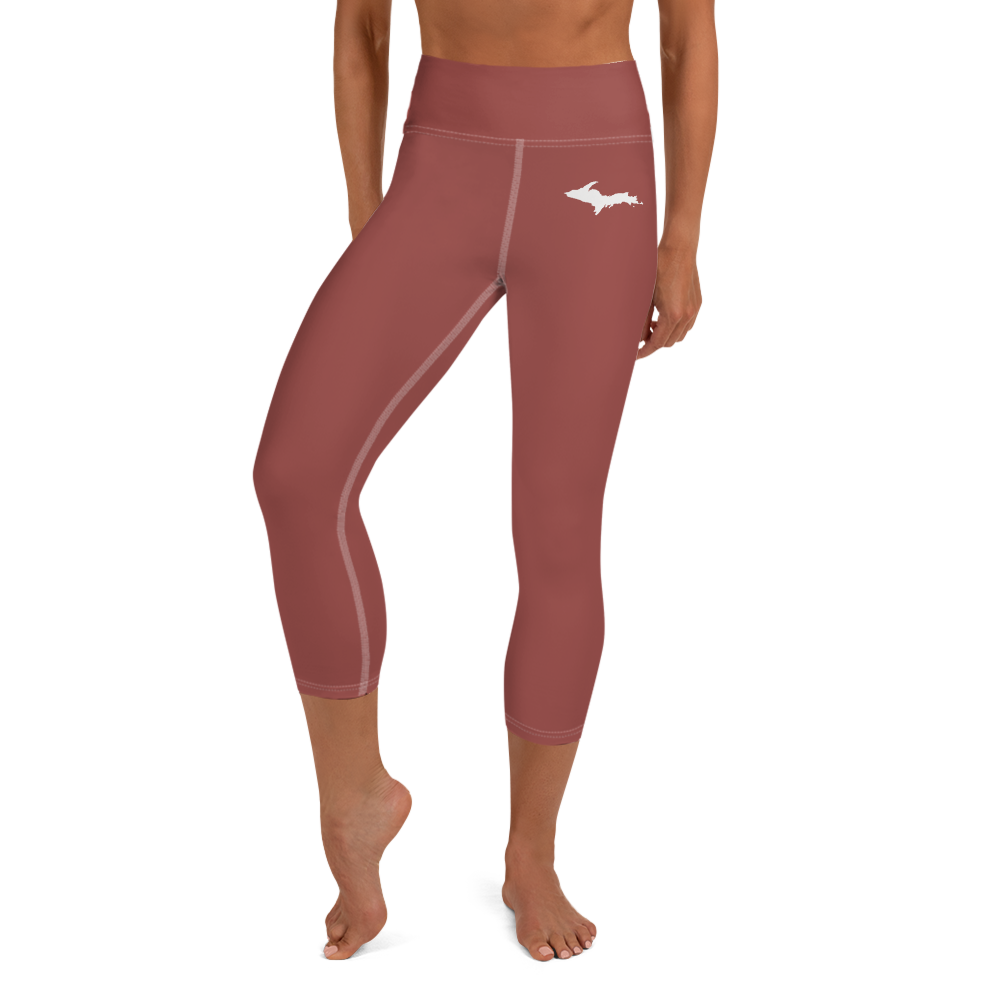 Michigan Upper Peninsula Yoga Capri Leggings (w/ UP Outline) | Ore Dock Red