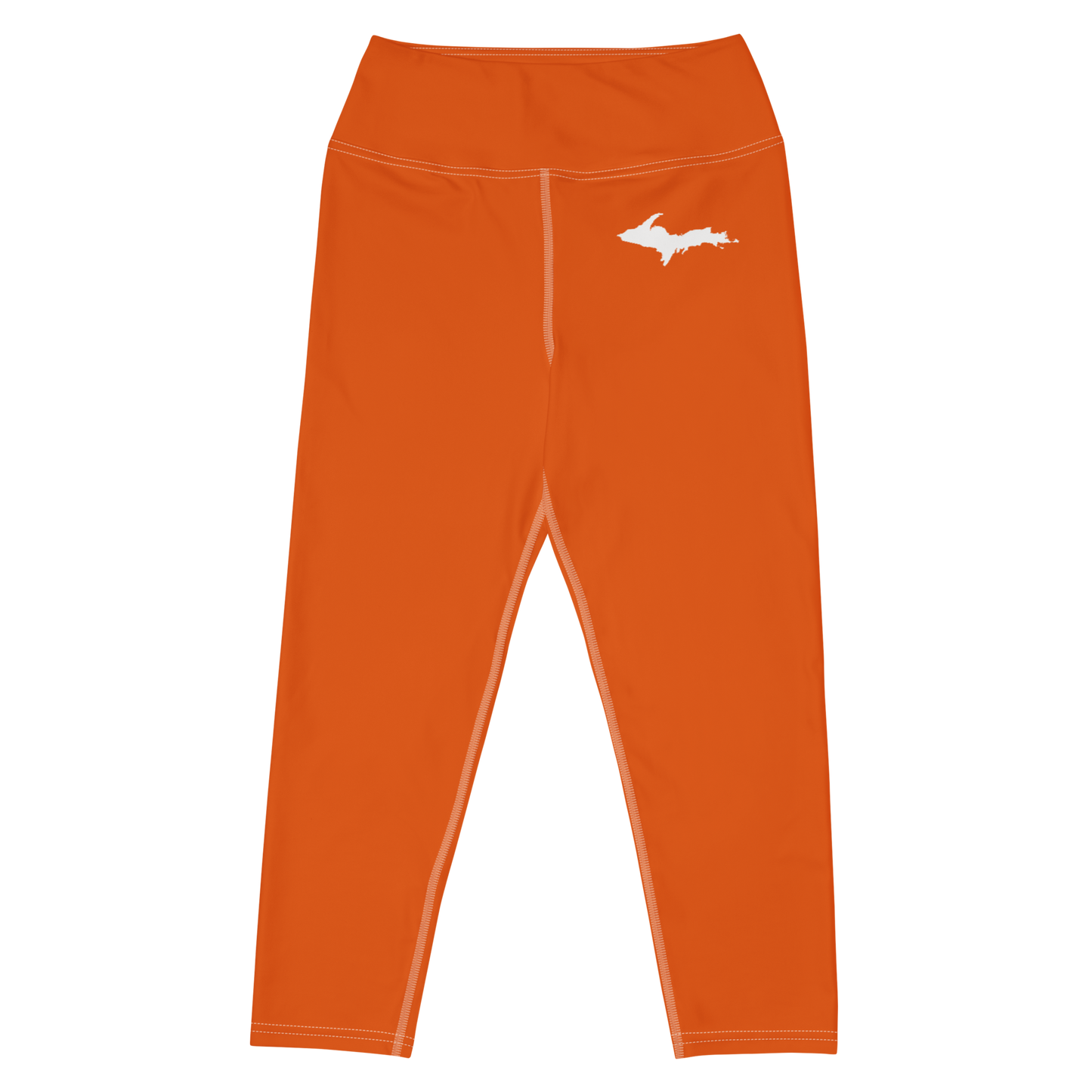 Michigan Upper Peninsula Yoga Capri Leggings (w/ UP Outline) | Maple Leaf Orange