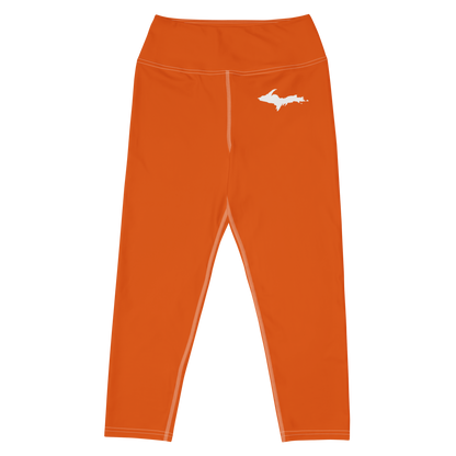 Michigan Upper Peninsula Yoga Capri Leggings (w/ UP Outline) | Maple Leaf Orange