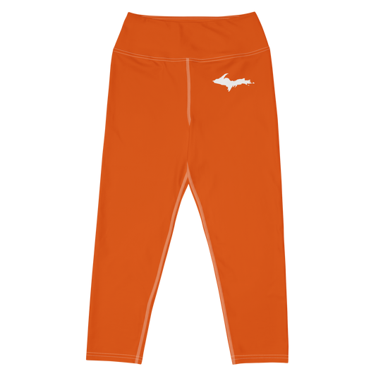 Michigan Upper Peninsula Yoga Capri Leggings (w/ UP Outline) | Maple Leaf Orange
