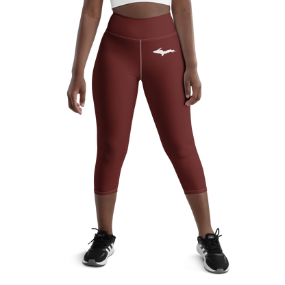 Michigan Upper Peninsula Yoga Capri Leggings (w/ UP Outline) | Cherrywood Color