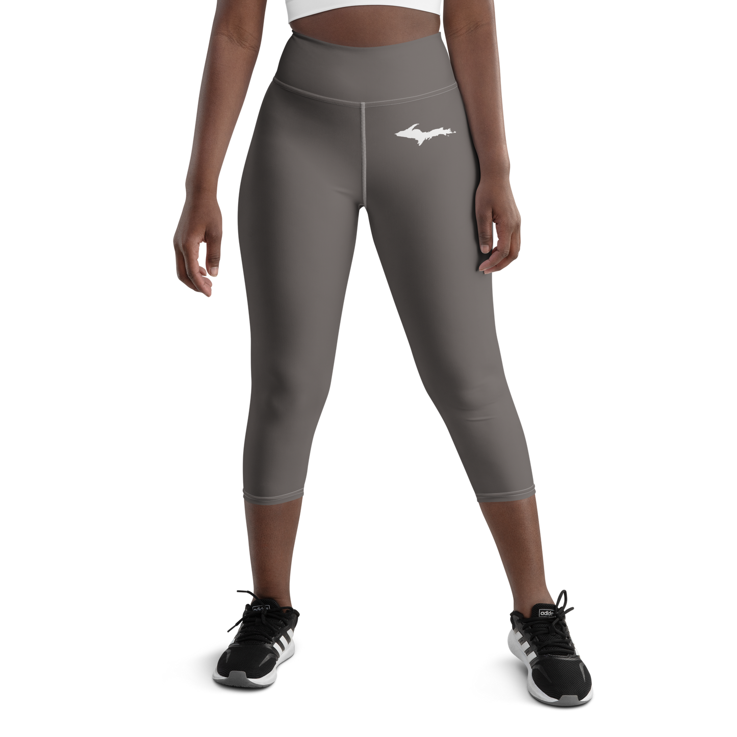 Michigan Upper Peninsula Yoga Capri Leggings (w/ UP Outline) | Warren Tank Grey