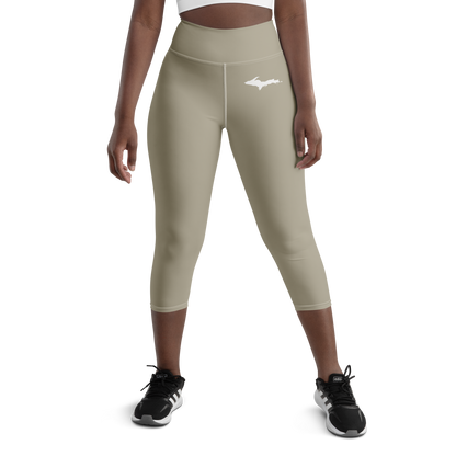 Michigan Upper Peninsula Yoga Capri Leggings (w/ UP Outline) | Petoskey Stone Beige