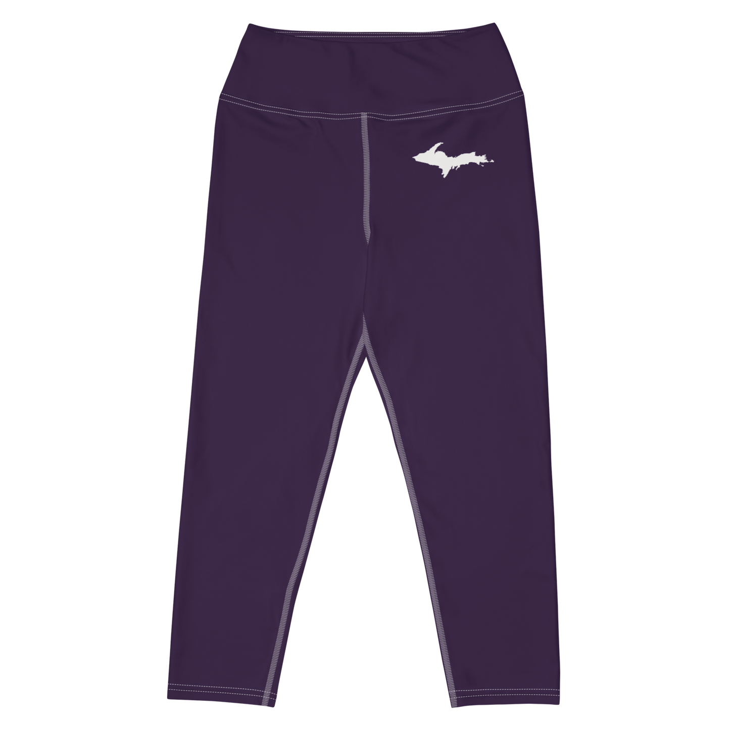 Michigan Upper Peninsula Yoga Capri Leggings (w/ UP Outline) | Blackcurrant