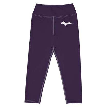 Michigan Upper Peninsula Yoga Capri Leggings (w/ UP Outline) | Blackcurrant