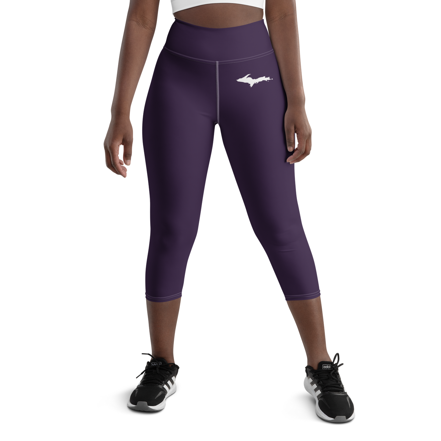 Michigan Upper Peninsula Yoga Capri Leggings (w/ UP Outline) | Blackcurrant