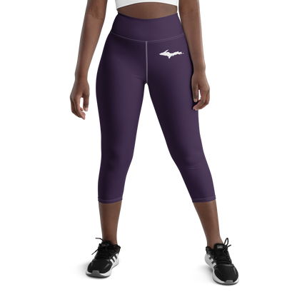 Michigan Upper Peninsula Yoga Capri Leggings (w/ UP Outline) | Blackcurrant