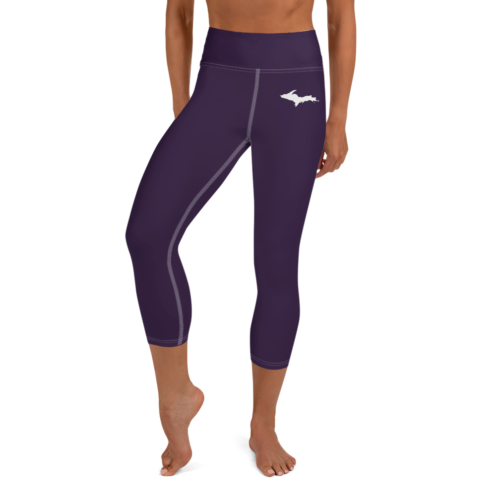 Michigan Upper Peninsula Yoga Capri Leggings (w/ UP Outline) | Blackcurrant