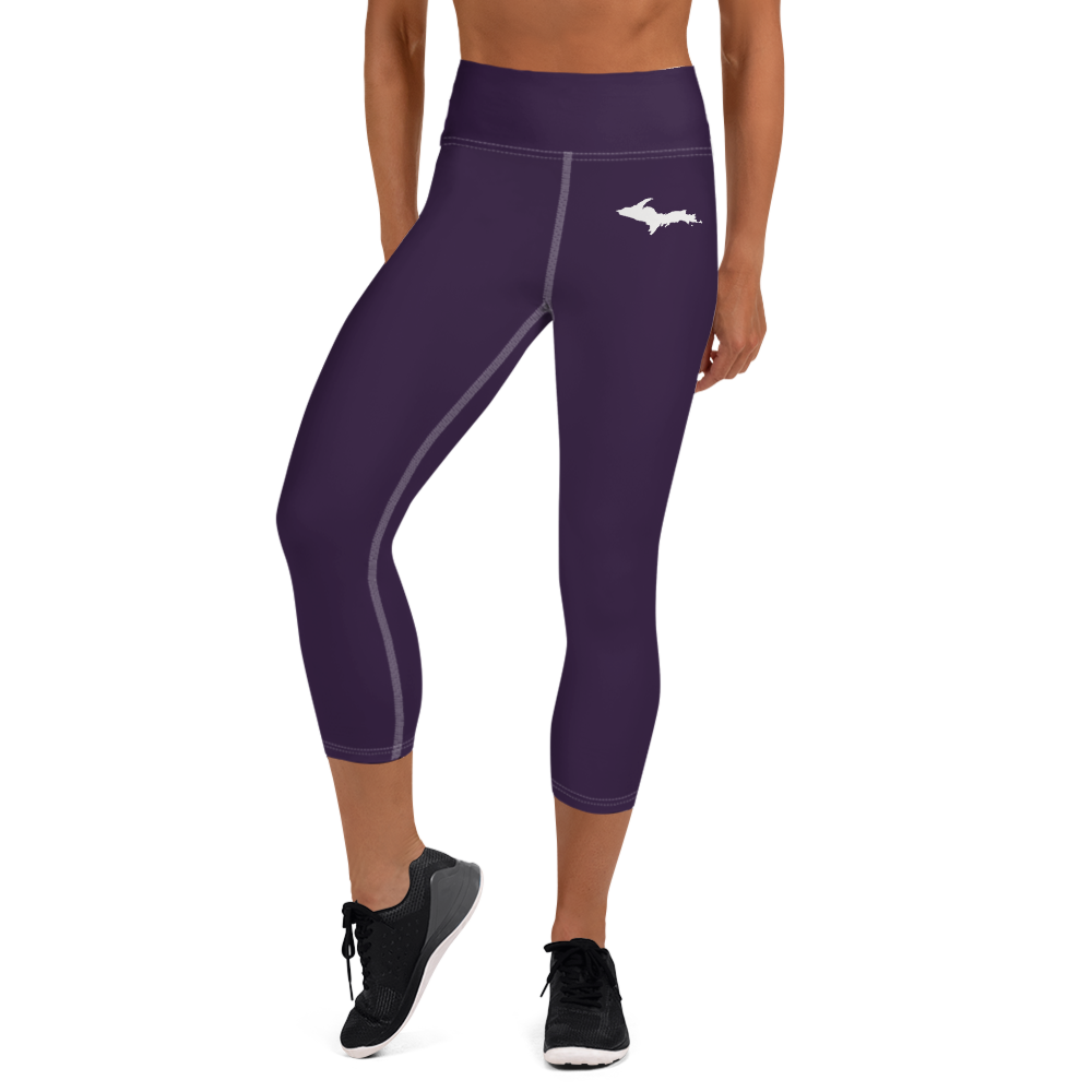 Michigan Upper Peninsula Yoga Capri Leggings (w/ UP Outline) | Blackcurrant