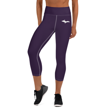 Michigan Upper Peninsula Yoga Capri Leggings (w/ UP Outline) | Blackcurrant