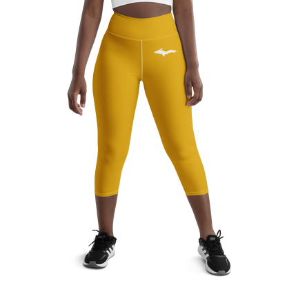 Michigan Upper Peninsula Yoga Capri Leggings (w/ UP Outline) | Gold