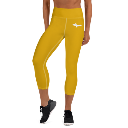 Michigan Upper Peninsula Yoga Capri Leggings (w/ UP Outline) | Gold