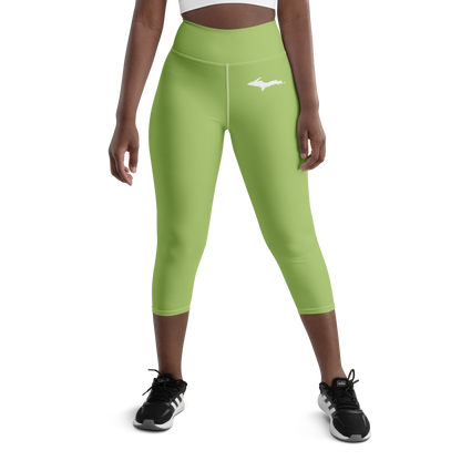 Michigan Upper Peninsula Yoga Capri Leggings (w/ UP Outline) | Gooseberry Green