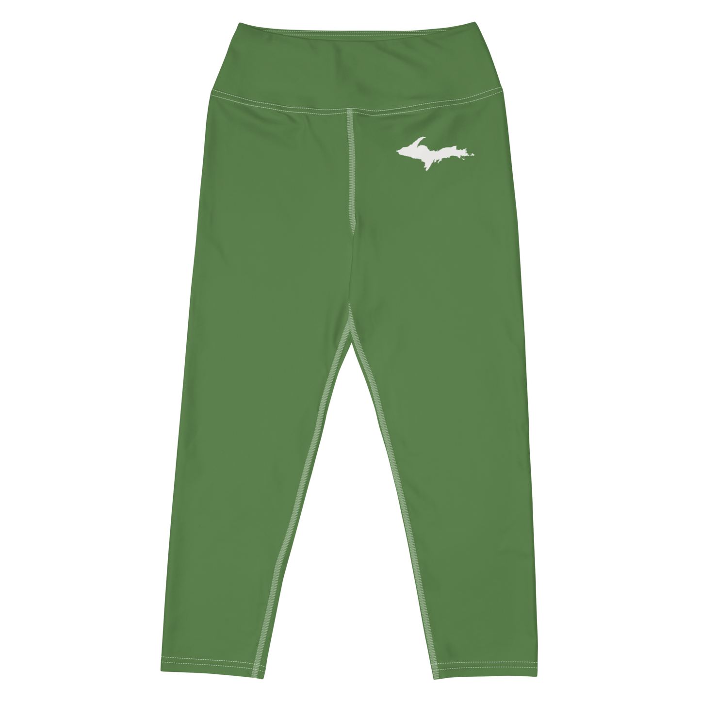 Michigan Upper Peninsula Yoga Capri Leggings (w/ UP Outline) | Pine Green