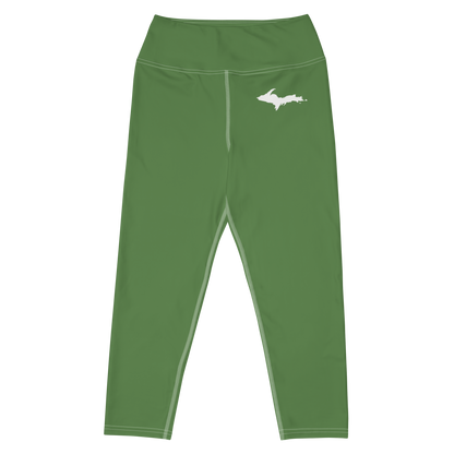 Michigan Upper Peninsula Yoga Capri Leggings (w/ UP Outline) | Pine Green