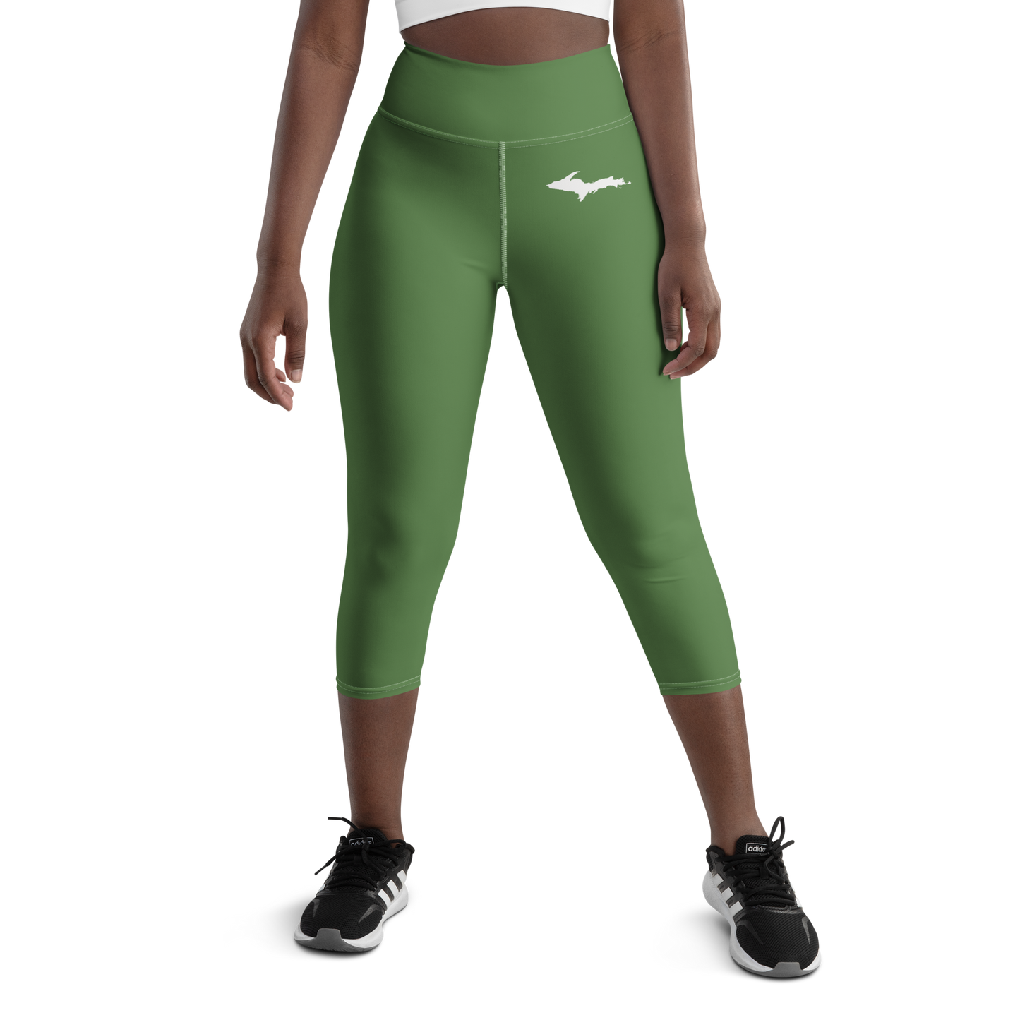 Michigan Upper Peninsula Yoga Capri Leggings (w/ UP Outline) | Pine Green