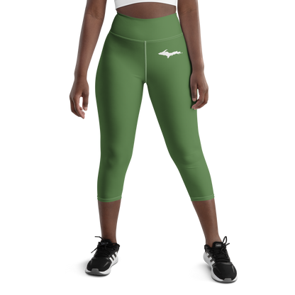 Michigan Upper Peninsula Yoga Capri Leggings (w/ UP Outline) | Pine Green