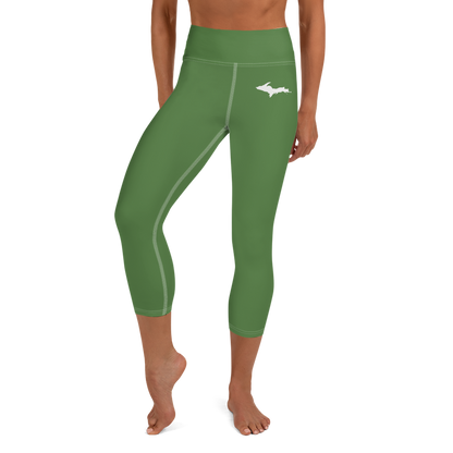 Michigan Upper Peninsula Yoga Capri Leggings (w/ UP Outline) | Pine Green