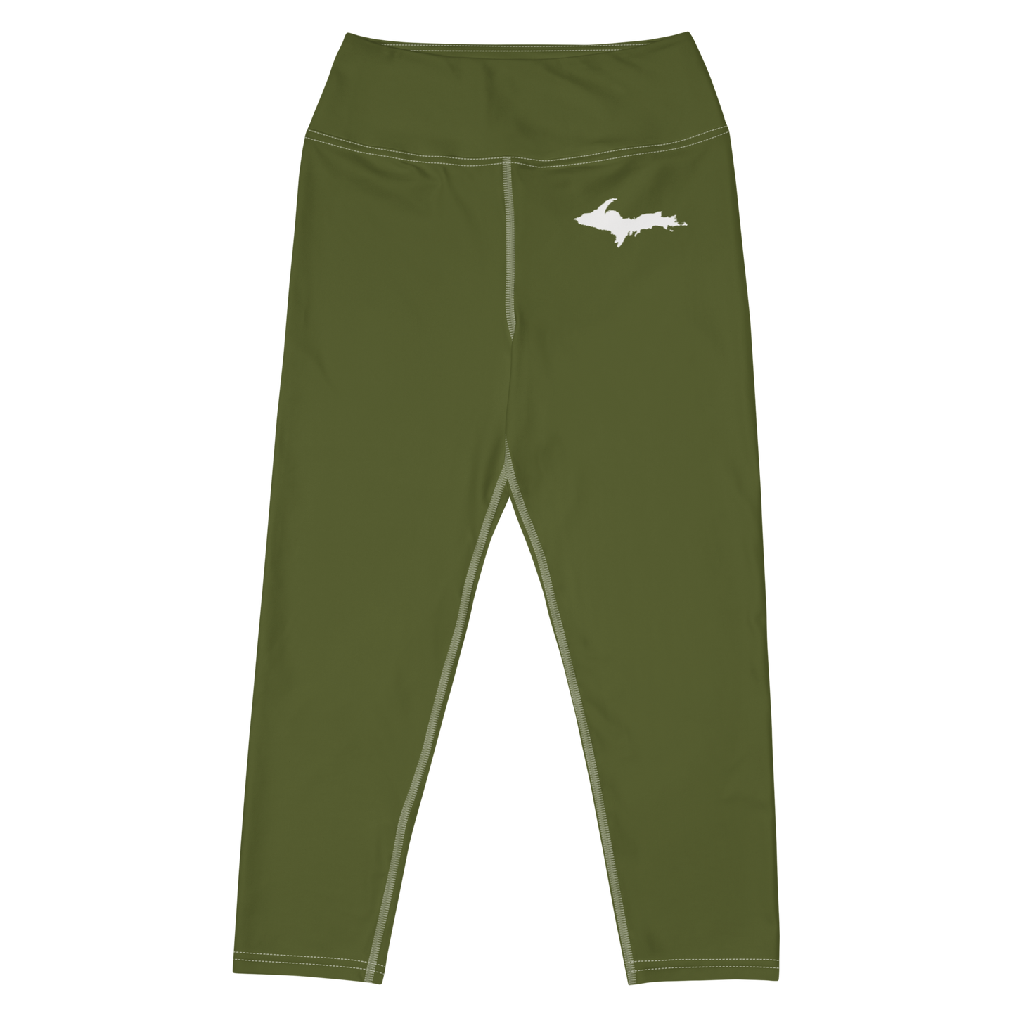 Michigan Upper Peninsula Yoga Capri Leggings (w/ UP Outline) | Army Green