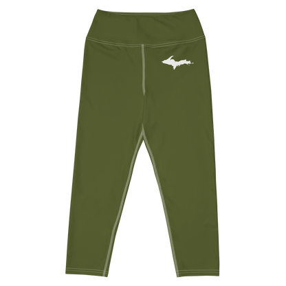 Michigan Upper Peninsula Yoga Capri Leggings (w/ UP Outline) | Army Green