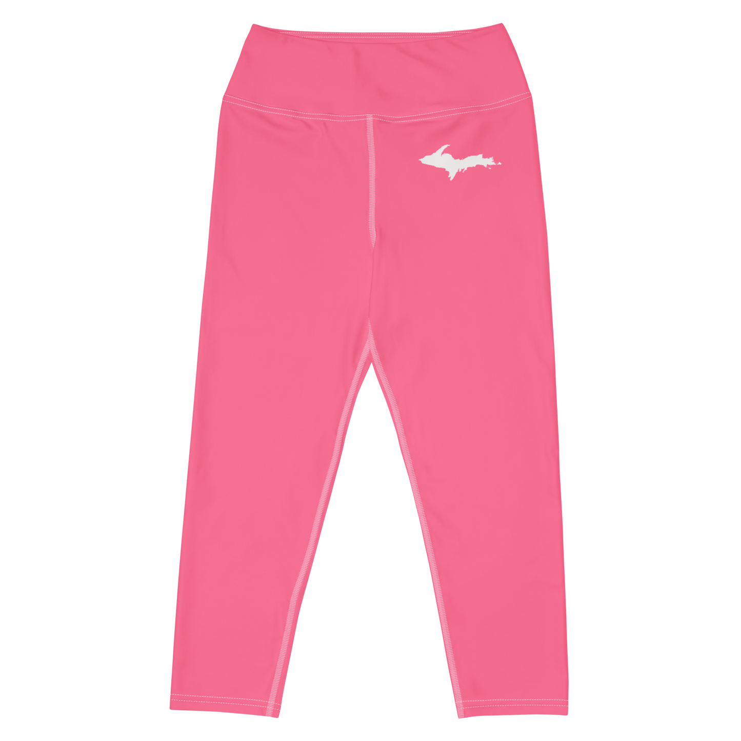 Michigan Upper Peninsula Yoga Capri Leggings (w/ UP Outline) | Rhodochrosite Pink