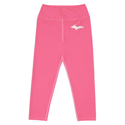 Michigan Upper Peninsula Yoga Capri Leggings (w/ UP Outline) | Rhodochrosite Pink