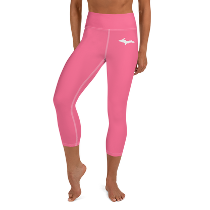 Michigan Upper Peninsula Yoga Capri Leggings (w/ UP Outline) | Rhodochrosite Pink