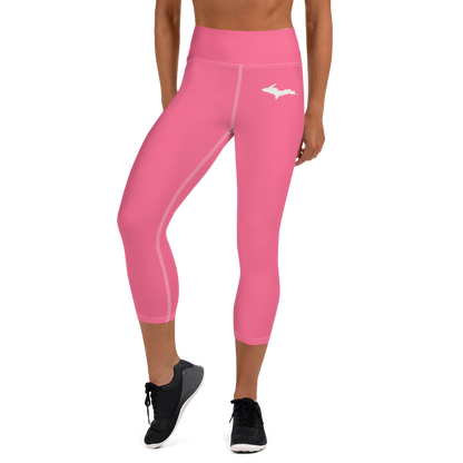 Michigan Upper Peninsula Yoga Capri Leggings (w/ UP Outline) | Rhodochrosite Pink