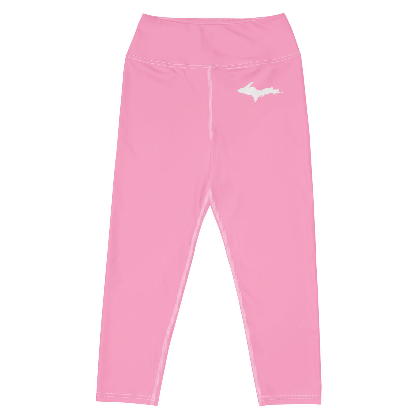 Michigan Upper Peninsula Yoga Capri Leggings (w/ UP Outline) | '67 Caddie Pink