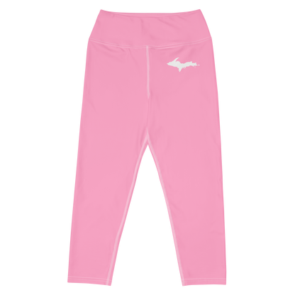 Michigan Upper Peninsula Yoga Capri Leggings (w/ UP Outline) | '67 Caddie Pink