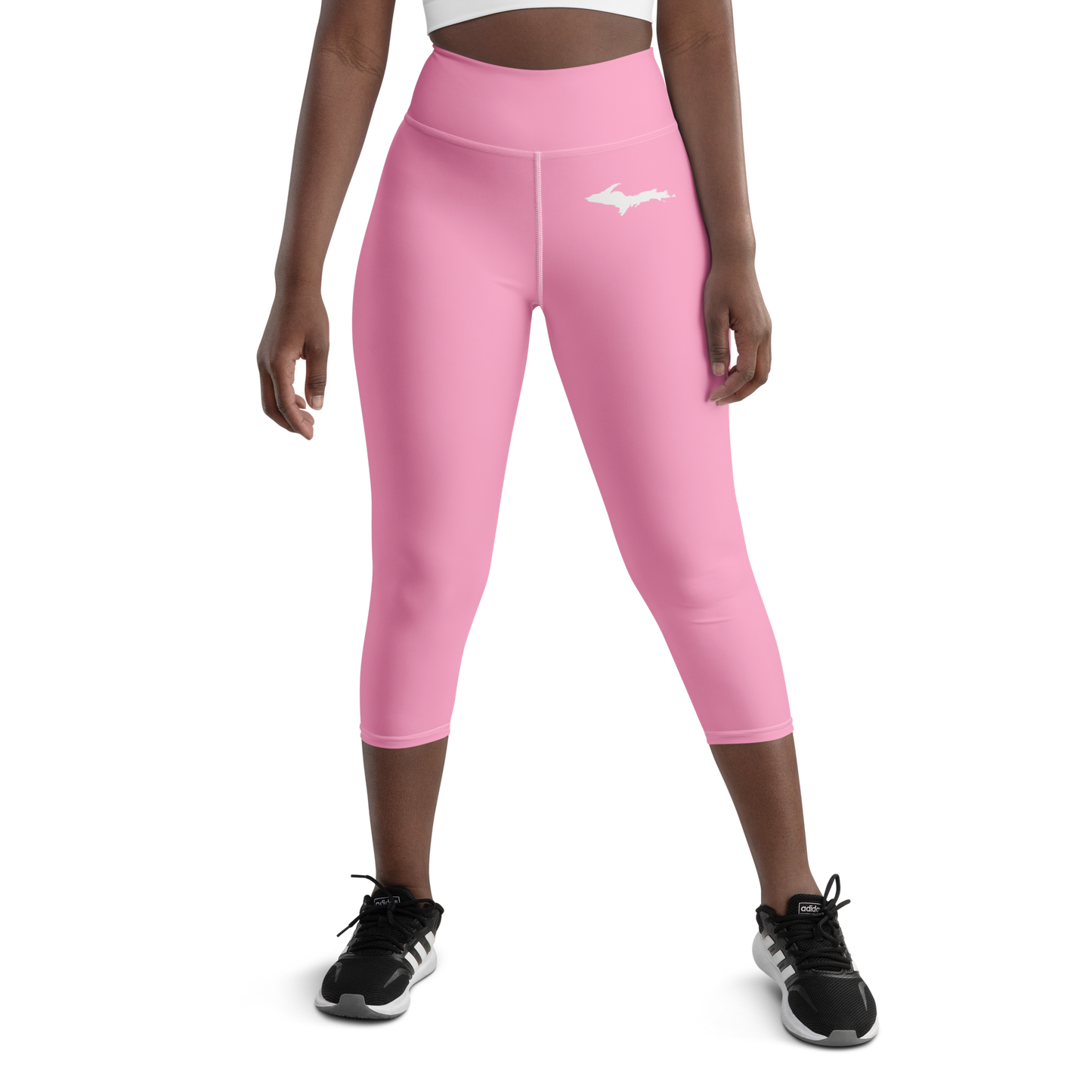 Michigan Upper Peninsula Yoga Capri Leggings (w/ UP Outline) | '67 Caddie Pink