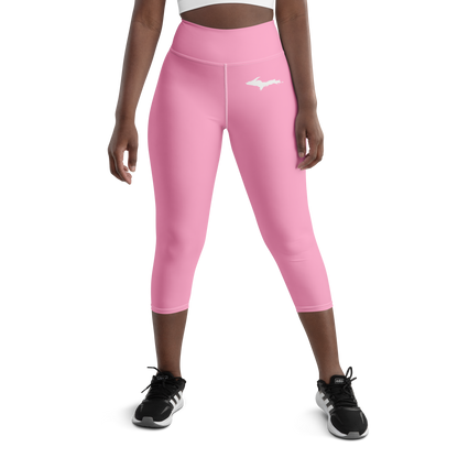 Michigan Upper Peninsula Yoga Capri Leggings (w/ UP Outline) | '67 Caddie Pink