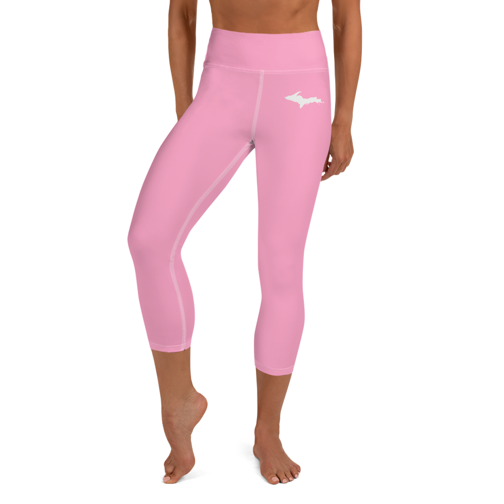 Michigan Upper Peninsula Yoga Capri Leggings (w/ UP Outline) | '67 Caddie Pink