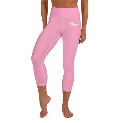 Michigan Upper Peninsula Yoga Capri Leggings (w/ UP Outline) | '67 Caddie Pink